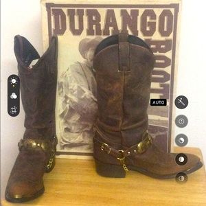🌞 NIB Durango brown leather Western Cowboy Boots conch boot straps 7.5